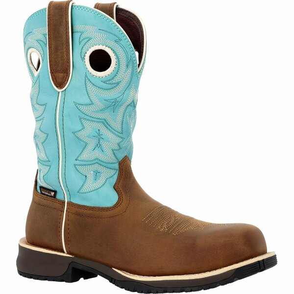 Rocky Rosemary Womens Waterproof Composite Toe Western Boot, BROWN TURQUOISE, M, Size 11 RKW0412